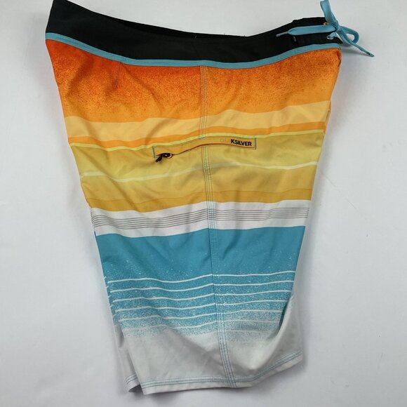 Quiksilver Boardshorts Men’s 34 Swim Trunks Striped Colorblock Poly Stretch - Picture 9 of 11